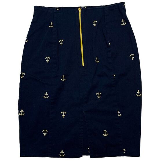 Embroidered Anchor Skirt Mid Length Pencil Nautical Navy Gold Women's Homemade - Picture 7 of 7